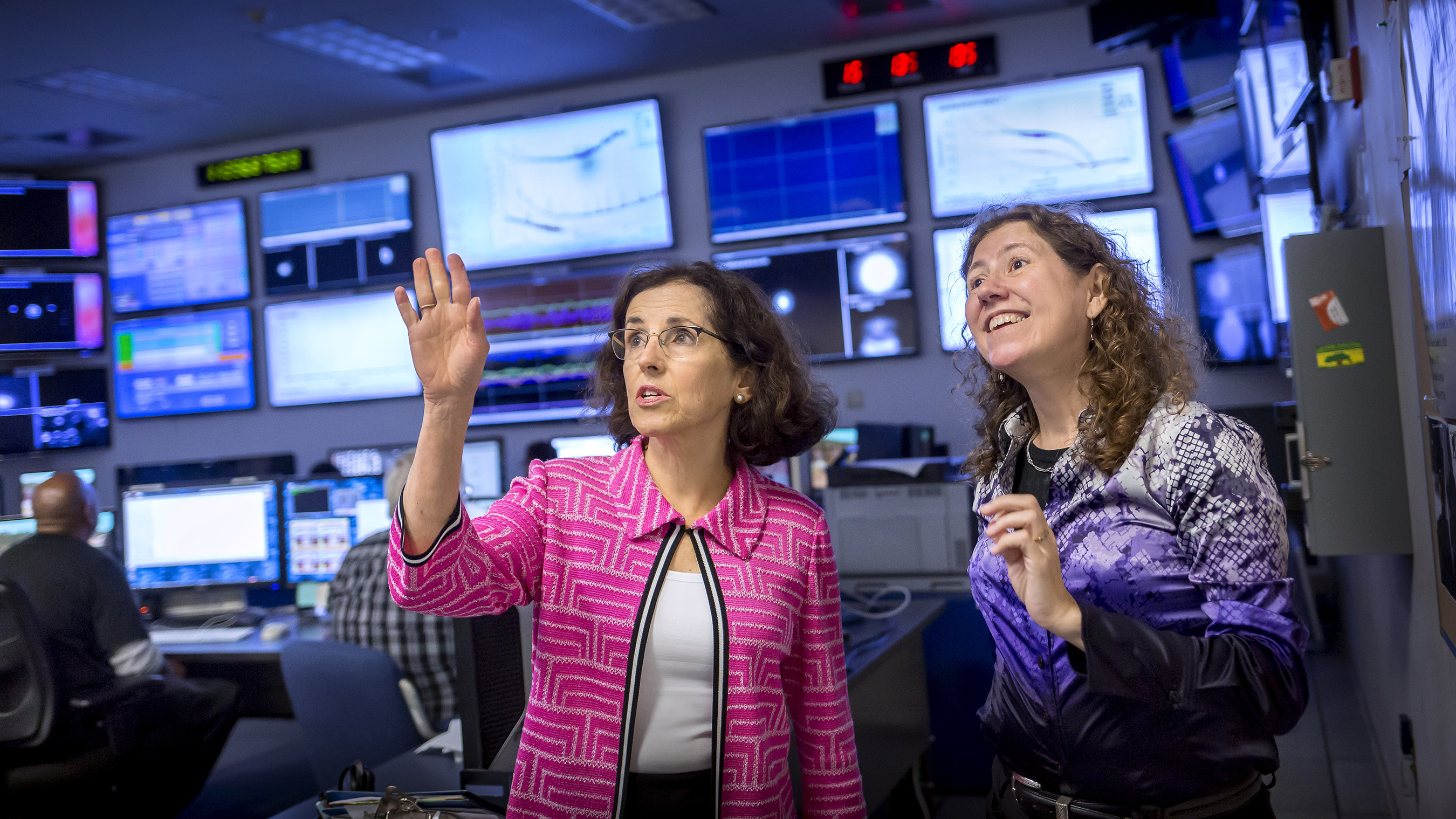 Dr. France Córdova, director of the National Science Foundation, working with colleague Dr. Gabriela Gonzales at LIGO